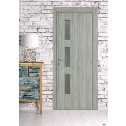 Alpok üveges solo Dekorfóliás MDF ajtó tokkal és toktakaróval pezsgő szürke 88x203